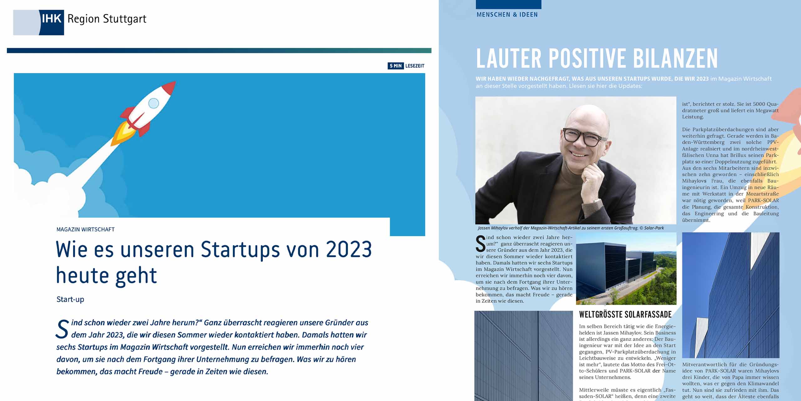 PARK-SOLAR, IHK Magazin Wirtschaft, Baden Württemberg, Stuttgart, Startup, Solar-FAssade, Parkplatz PV, Photovoltaik