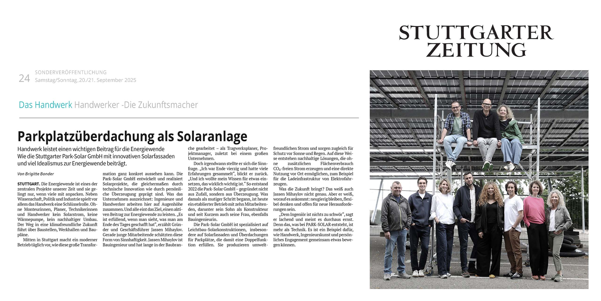 PARK-SOLAR, Stuttgarter Zeitung, Baden Württemberg, Stuttgart, Startup, Solar-FAssade, Parkplatz PV, Photovoltaik